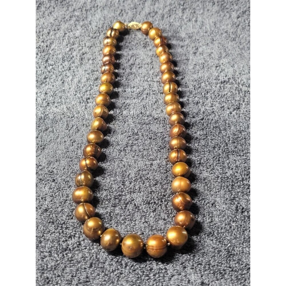 Cultured Brown Golden Pearl Necklace – 14K Solid Yellow Gold Clasp - 18"